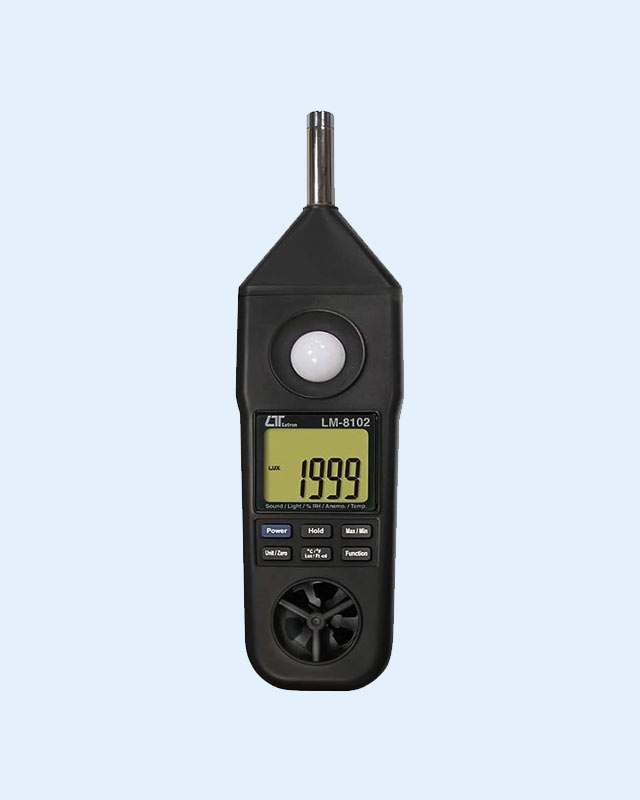 LM-8102 A device that measures air speed, temperature, humidity, light intensity