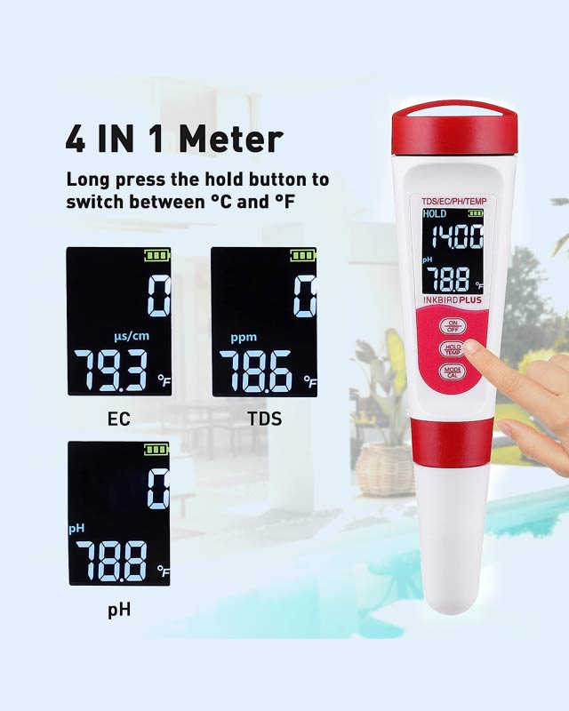 PH-300 pH Meter, Digital 4 in 1 PH EC TDS